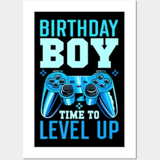 Level Up Birthday Boy Matching Gamer Party Fit Black Posters and Art